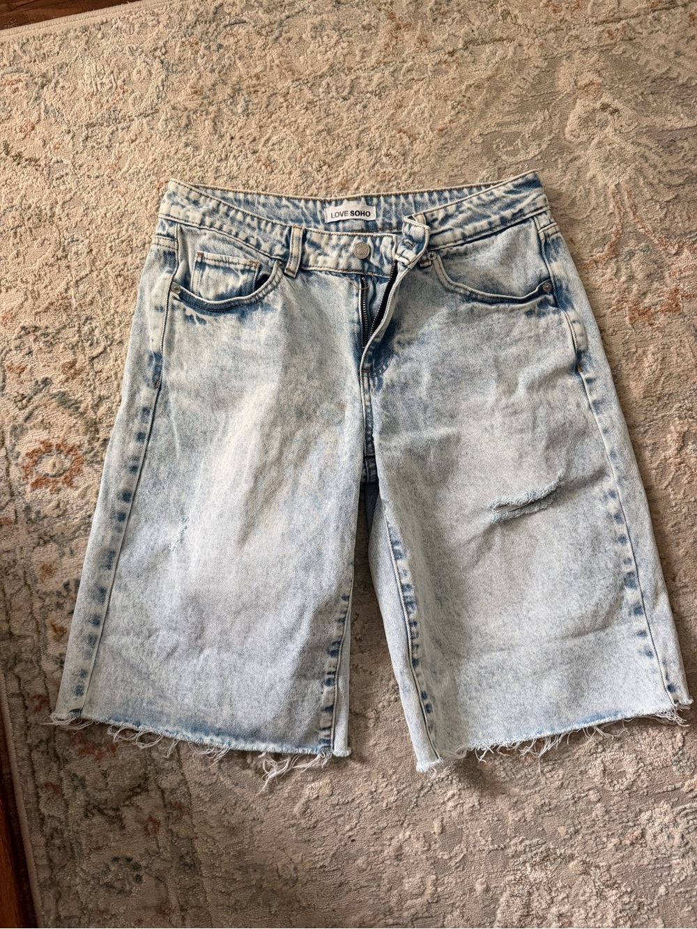 Light Blue Denim Bermuda Shorts for Women